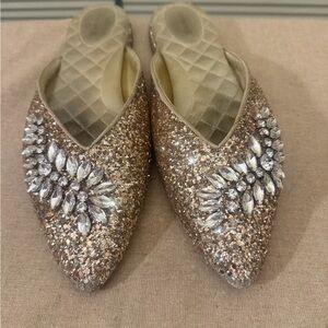 Birdies Sparkling beautiful Gold Crystal Slides Mules